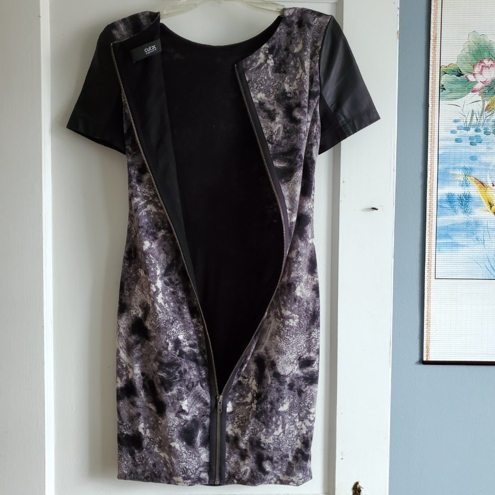 Cut25 by Yigal Azrouel Leather Trim Marbled Print Dress Size Small - Picture 7 of 15